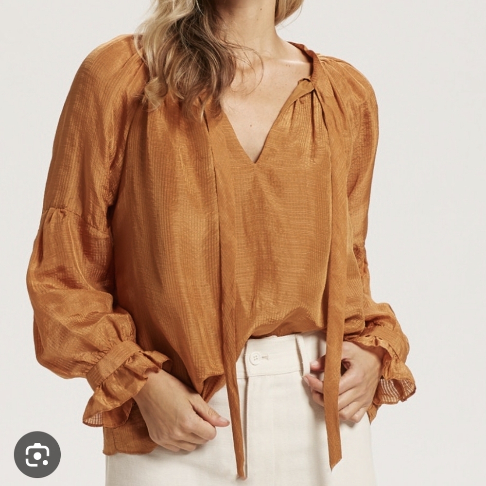 MARIE OLIVER Cerci Ginger Silk Flowy Relaxed Fit Lightweight Lined Blouse(M)